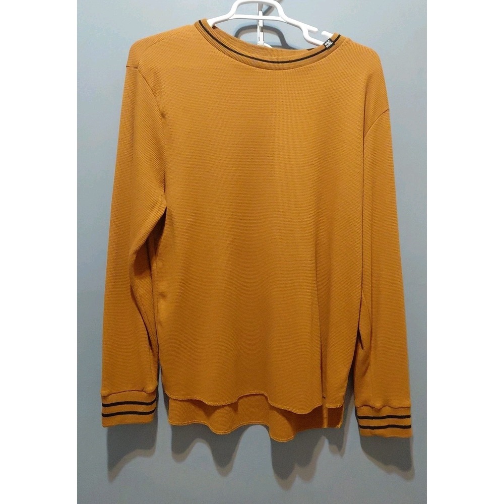 Ecko Burnt Orange Rust Waffle Knit Long Sleeve Mens XL Thermal Sweatshirt